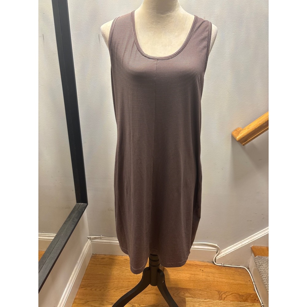 Woolrich Tank Dress Womens L Brown Striped Sleeveless Racerback Midi